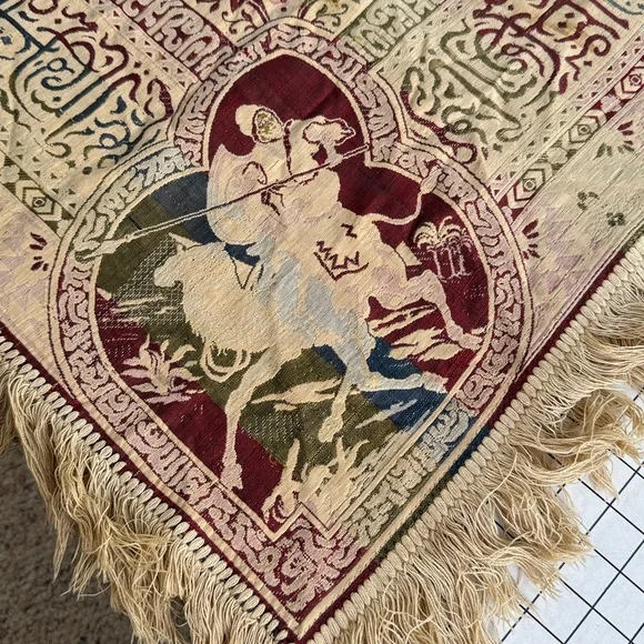 Vintage Woven Tapestry Throw / Wall Hanging – Warrior on Camel & Palm Trees– MCM